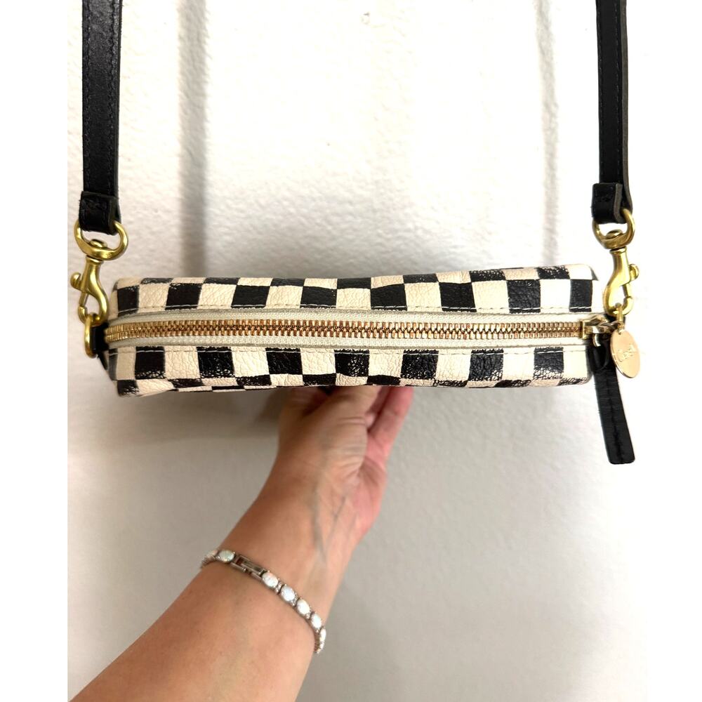 Clare V Mini Sac Black & White Checker Goatskin Leather Crossbody USA - Picture 5 of 9